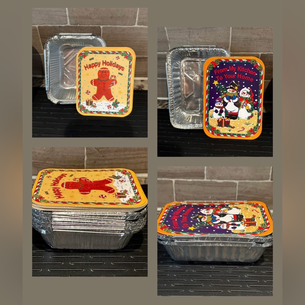 Vintage Holiday Gingerbread & Snowman Aluminum Cookie & Treat Containers w/ Lids